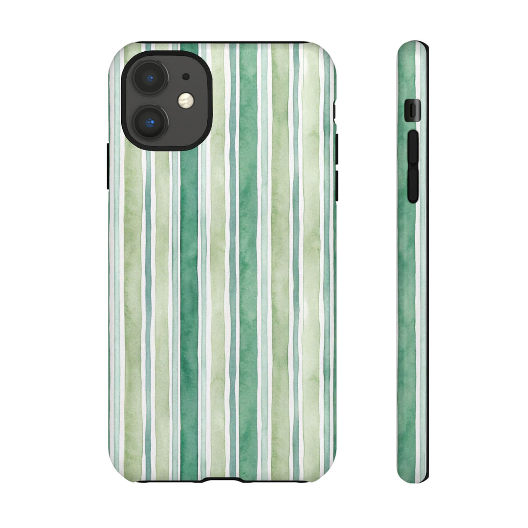 Aesthetic Tough Green Watercolor Stripes Premium Phone Case - For iPhone 17 Pro Max iPhone 16 Pro iPhone 15 Iphone 14 Plus 13 Pro 12 11 10 - Studio40ParkLane