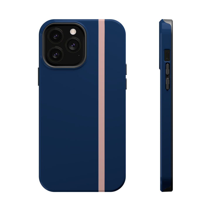 MagSafe Navy Blue Blush Pink Stripe Tough Phone Case iPhone 18 17 16 15 14 13 Pro Max Samsung Galaxy S26 Dual Layer Modern Luxury Cover - Studio40ParkLane