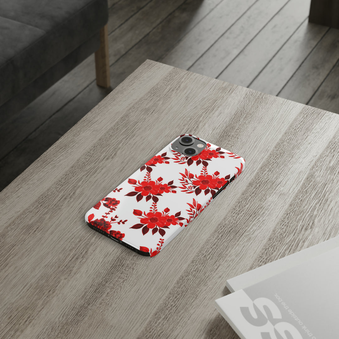 Slim Cute Phone Cases for Iphones - | iPhone 15 Case | iPhone 15 Pro Max Case, Iphone 14 Case, Iphone 14 Pro Max, Iphone 13, Red White Flowers - Studio40ParkLane