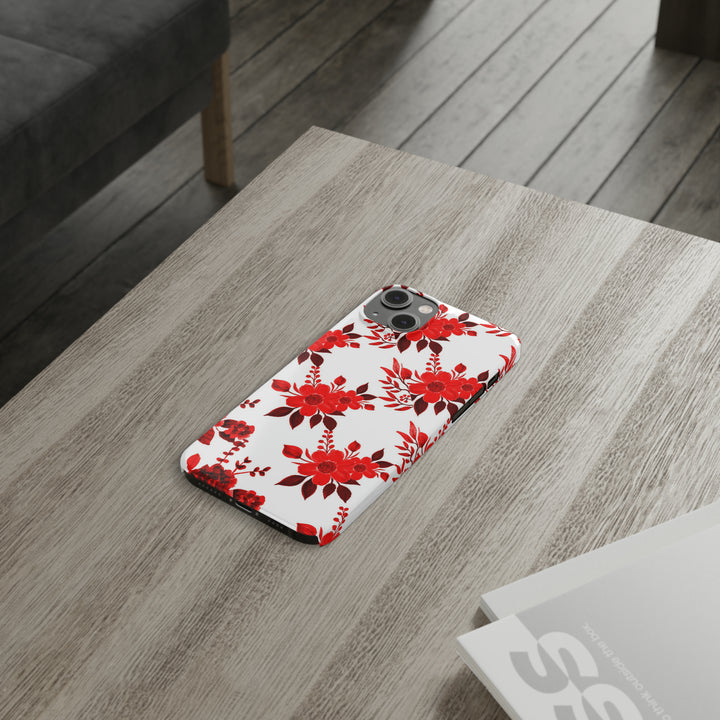 Slim Cute Phone Cases for Iphones - | iPhone 15 Case | iPhone 15 Pro Max Case, Iphone 14 Case, Iphone 14 Pro Max, Iphone 13, Red White Flowers - Studio40ParkLane