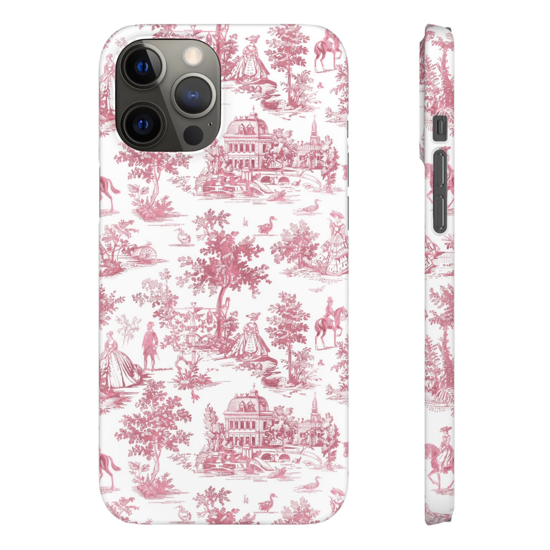 Sleek Snap Pink French Toile Cute Phone Case for iPhone 16 15 14 13 12 11 X Xs Max Xr Pro Plus Samsung Galaxy S24 S23 S22 S21 S20 Note Ultra