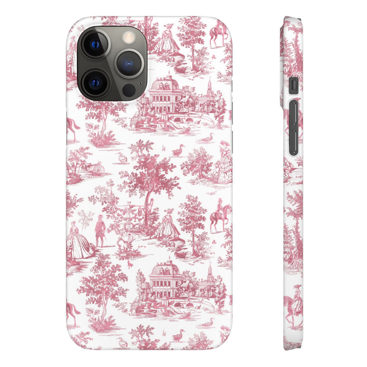 Sleek Snap Pink French Toile Cute Phone Case for iPhone 16 15 14 13 12 11 X Xs Max Xr Pro Plus Samsung Galaxy S24 S23 S22 S21 S20 Note Ultra