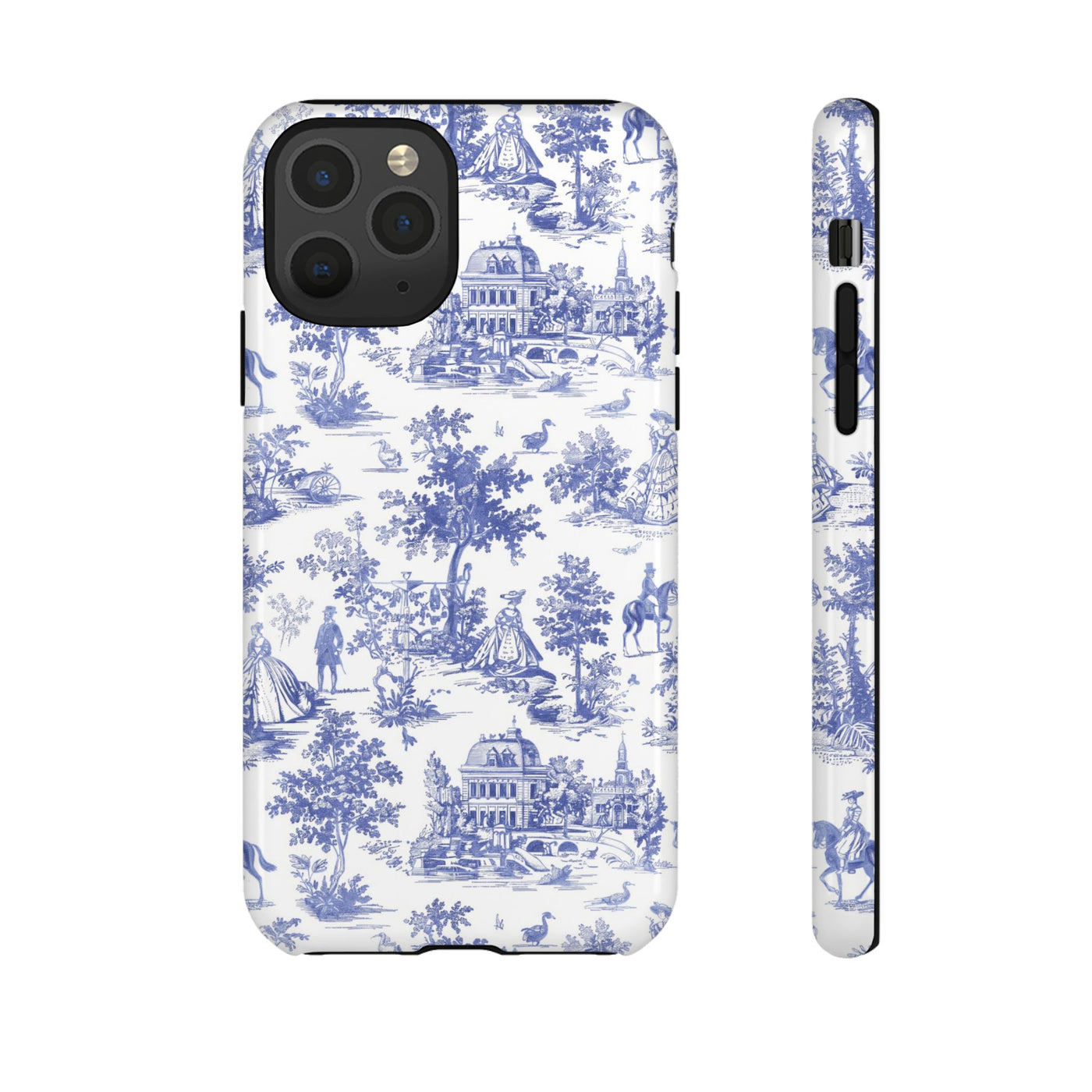 Premium Tough Blue French Toile Gift for Her Cute Phone Cases for Samsung and Iphone, 16, 15, 14, S24, S23, S22, S21, S20, Plus, Ultra, Pro