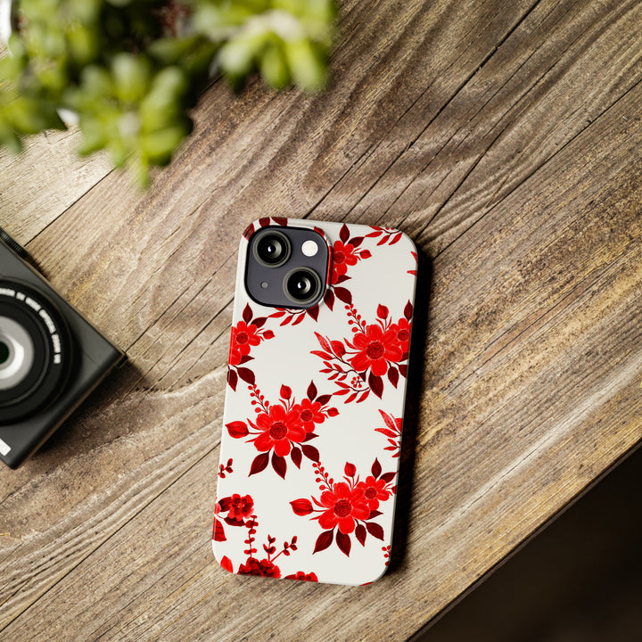 Slim Cute Phone Cases for Iphones - | iPhone 15 Case | iPhone 15 Pro Max Case, Iphone 14 Case, Iphone 14 Pro Max, Iphone 13, Red White Flowers - Studio40ParkLane