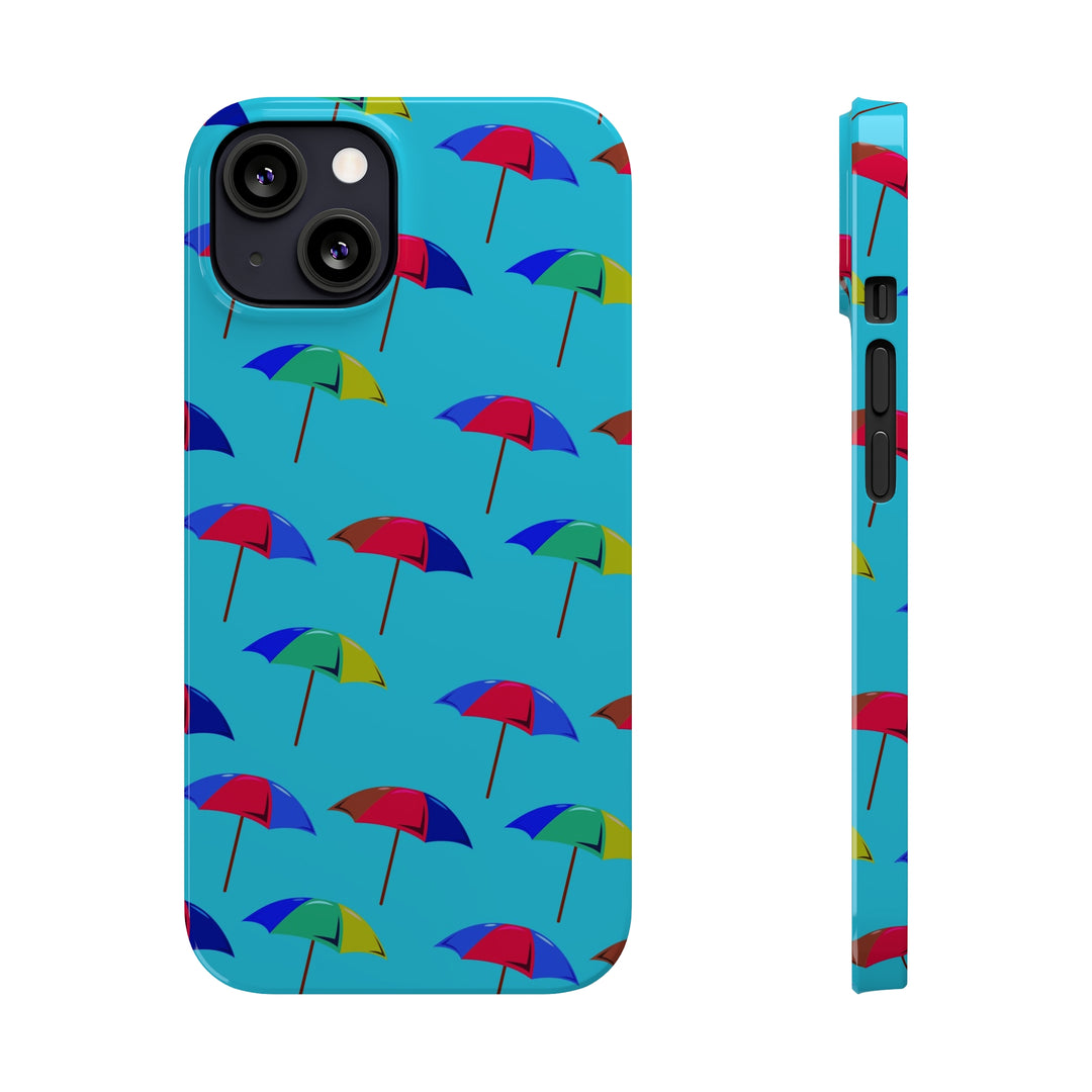 Slim Cute Phone Cases for Iphone - | iPhone 15 Case | iPhone 15 Pro Max Case, Iphone 14 Case, Iphone 14 Pro Max, Iphone 13, Colorful Beach Parasol Blue - Studio40ParkLane