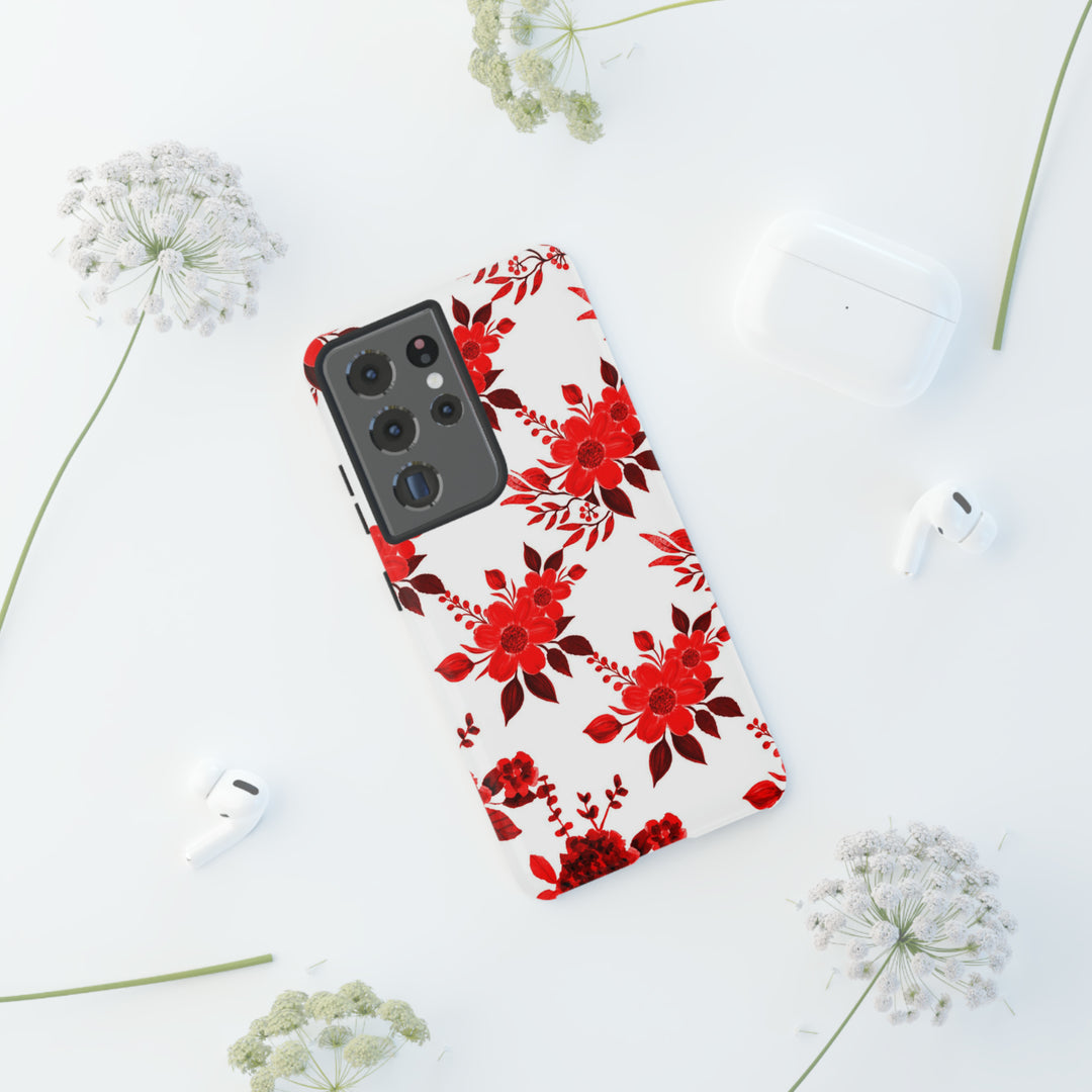 Cute Samsung Phone Case | Aesthetic Samsung Phone Case | Galaxy S23, S22, S21, S20 | Red White Flowers, Protective Phone Case - Studio40ParkLane