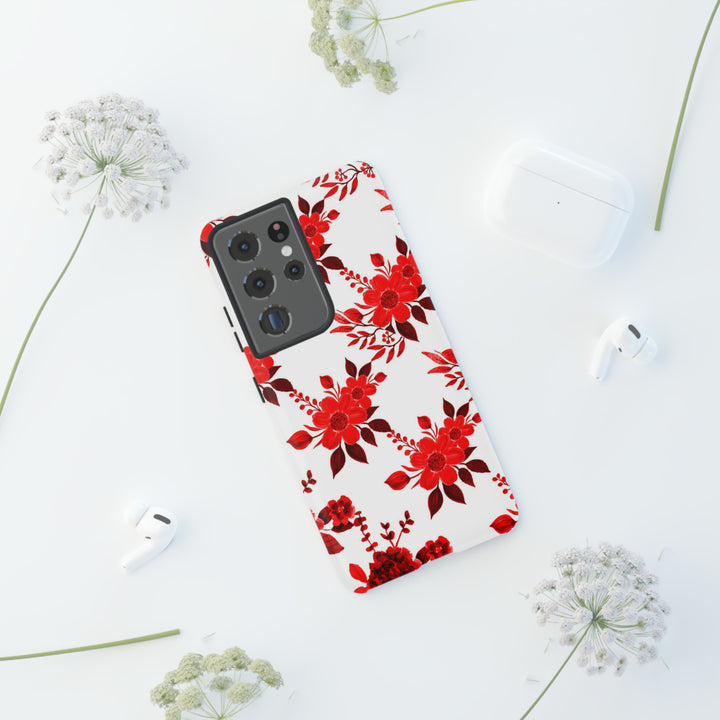 Cute Samsung Phone Case | Aesthetic Samsung Phone Case | Galaxy S23, S22, S21, S20 | Red White Flowers, Protective Phone Case - Studio40ParkLane