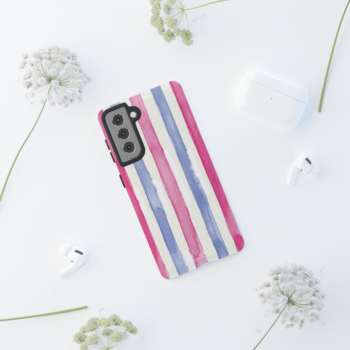Tough Cute Pink Blue Stripes Phone Case, for IPhone 17 Pro Max | Iphone 17 Air, Iphone 16, IPhone 15, 14 13 12, Samsung Galaxy S26, S25, S24, S23 - Studio40ParkLane