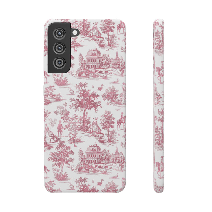 Sleek Snap Pink French Toile Cute Phone Case for iPhone 16 15 14 13 12 11 X Xs Max Xr Pro Plus Samsung Galaxy S24 S23 S22 S21 S20 Note Ultra