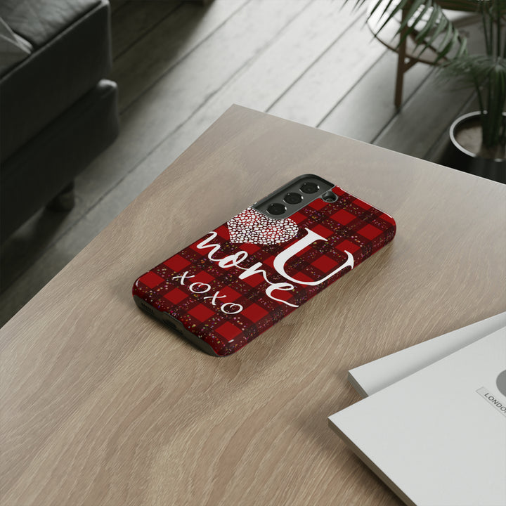 Cute Samsung Phone Cases, Designer Samsung Galaxy S23 Phone Case, Samsung S22 Case, Samsung S21 Case, Samsung S20 Case, Red Plaid Love You - Studio40ParkLane