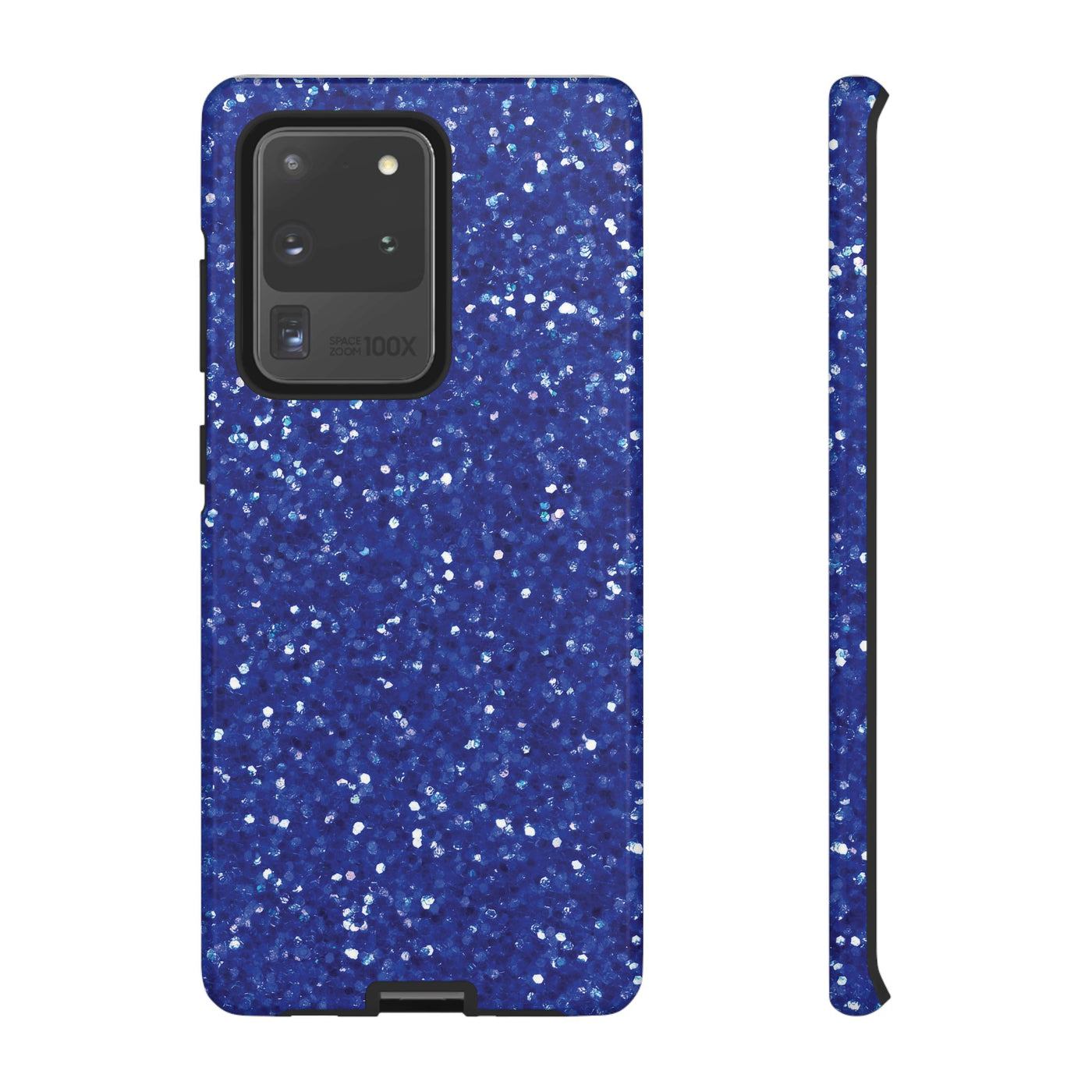 Chic Blue Faux Play on Glitter Effect Cute Phone Case, for IPhone 16 pro Max | Iphone 15, Iphone 14, IPhone 13 Case, 11 8 7, Samsung Galaxy S24, S23, S22, S21, 2 Layer Protection