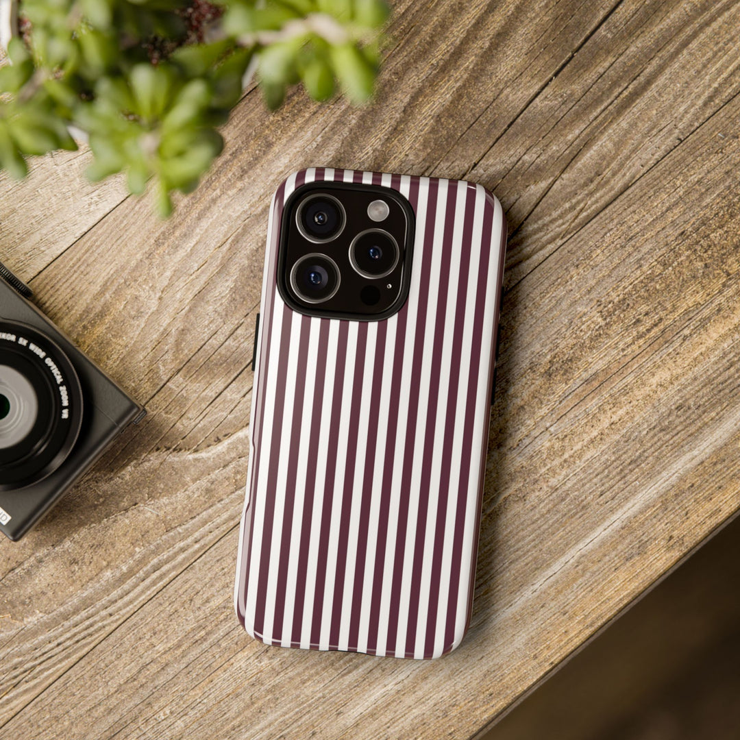 Tough Premium Burgundy Stripes Phone Case Gift for Her - For Apple iPhone 16 Pro Max 16e iPhone 15 Pro iPhone Iphone 14 Plus 13 Pro 12 SE XR - Studio40ParkLane