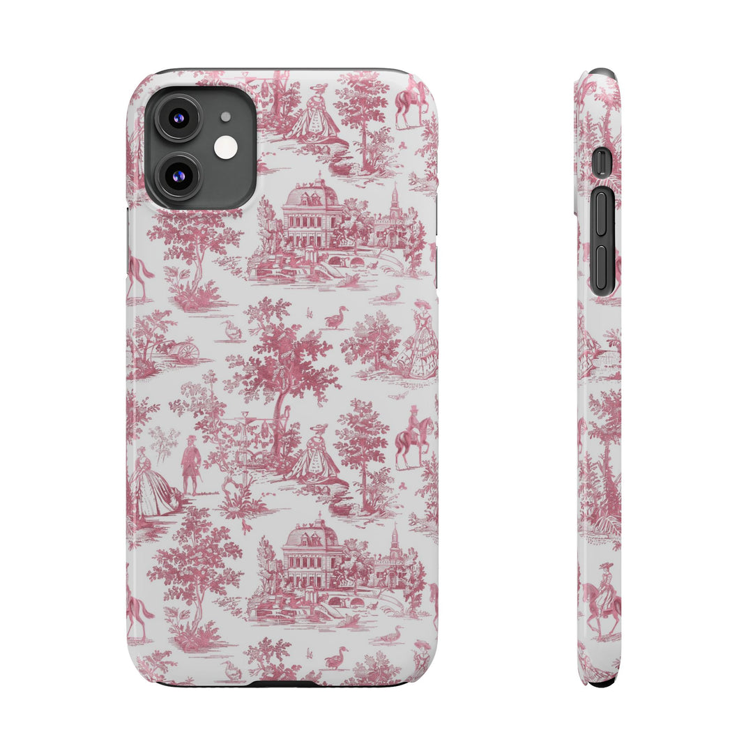 Slim Pink Vintage French Toile Cute Phone Cases for Iphone 16 Pro Max | iPhone 15 Case | iPhone 15 Pro Max Case, Iphone 14, Iphone 14 Pro Max, Iphone 13 12 11 8 7 - Studio40ParkLane