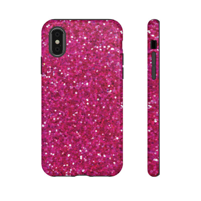 Chic Pink Faux Play on Glitter Effect Cute Phone Case, for IPhone 16 pro Max | Iphone 15, Iphone 14, IPhone 13 Case, 11 8 7, Samsung Galaxy S24, S23, S22, S21, 2 Layer Protection