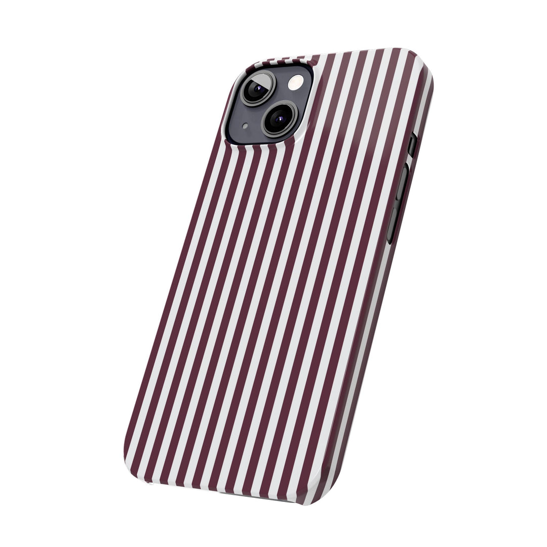 Slim Burgundy Wine Striped Cute Phone Case for Iphone 16 - | iPhone 15 Pro Max Case | iPhone 14 Case Iphone 13 12 11 10 9 8 7 Gift for Her - Studio40ParkLane