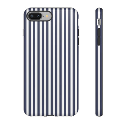 Tough Premium Navy Blue Stripes Phone Case Gift for Her - For Apple iPhone 16 Pro Max 16e iPhone 15 Pro iPhone Iphone 14 Plus 13 Pro 12 SE XR - Studio40ParkLane