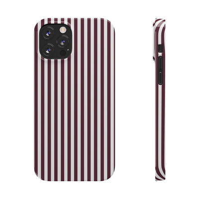 Slim Burgundy Wine Striped Cute Phone Case for Iphone 16 - | iPhone 15 Pro Max Case | iPhone 14 Case Iphone 13 12 11 10 9 8 7 Gift for Her - Studio40ParkLane