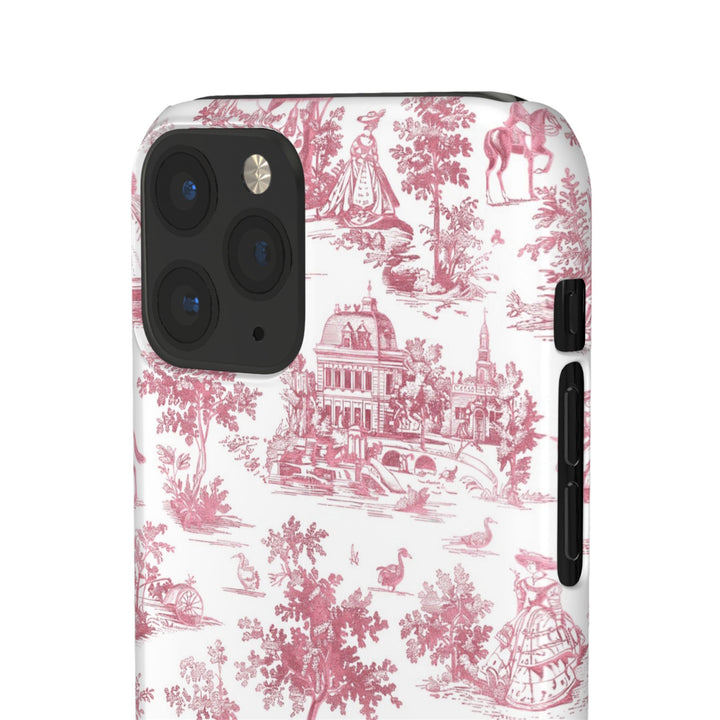 Sleek Snap Pink French Toile Cute Phone Case for iPhone 16 15 14 13 12 11 X Xs Max Xr Pro Plus Samsung Galaxy S24 S23 S22 S21 S20 Note Ultra