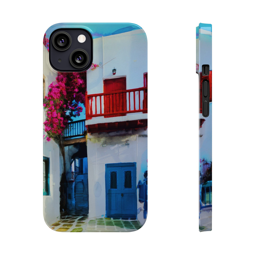 Slim Cute Phone Cases for Iphone | iPhone 15 Case | iPhone 15 Pro Max Case, Iphone 14, Iphone 14 Pro Max, Iphone 13, Colorful Greek Alley Watercolor - Studio40ParkLane
