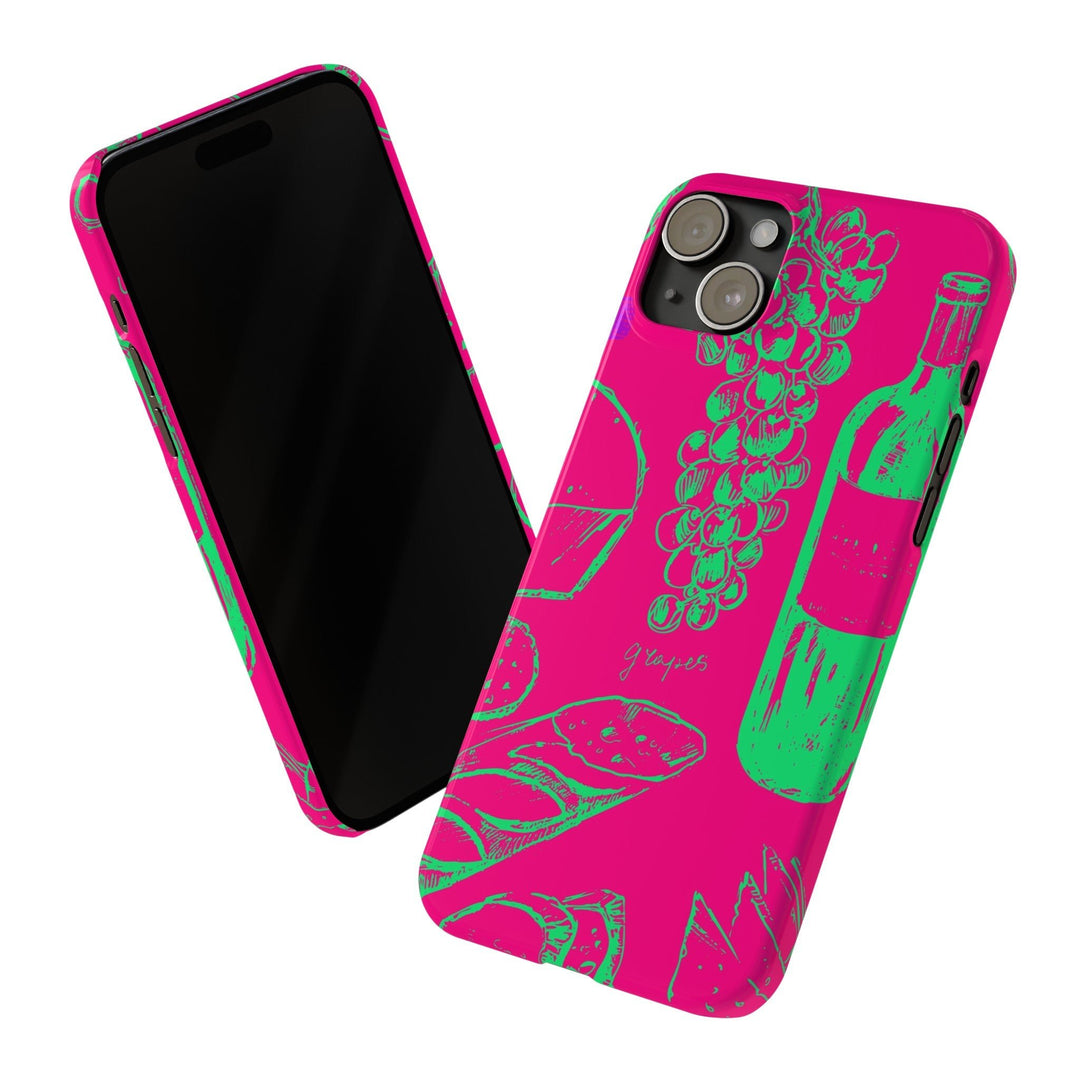 Slim French Food Wine Pink Green Cute Phone Cases for Iphone | iPhone 15 Case | iPhone 15 Pro Max Case, Iphone 14, Iphone 14 Pro Max, Iphone 13, - Studio40ParkLane