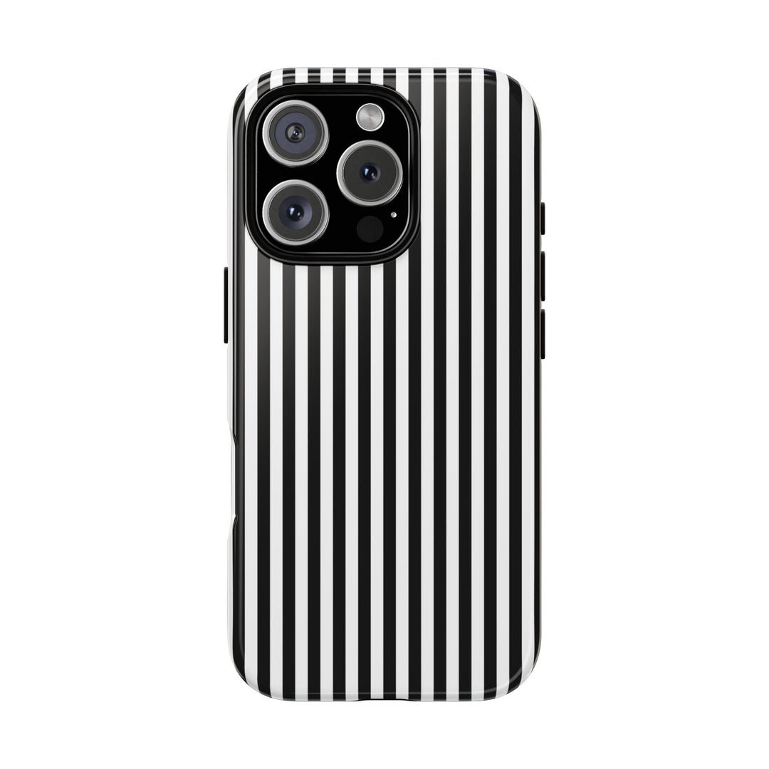 Tough Premium Black White Stripes Phone Case Gift for Her - For Apple iPhone 16 Pro Max 16e iPhone 15 Pro iPhone Iphone 14 Plus 13 Pro 12 SE XR - Studio40ParkLane
