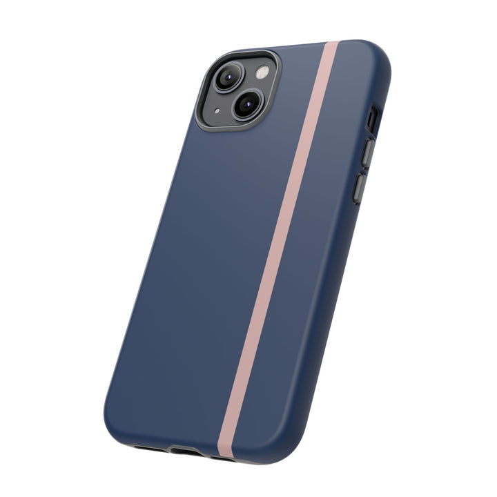 Tough Phone Case Navy Blue Orange Stripe iPhone 18 17 16 15 14 13 12 Pro Max Plus, Samsung Galaxy S26 S25 S24 Ultra Cute Preppy Sport - Studio40ParkLane