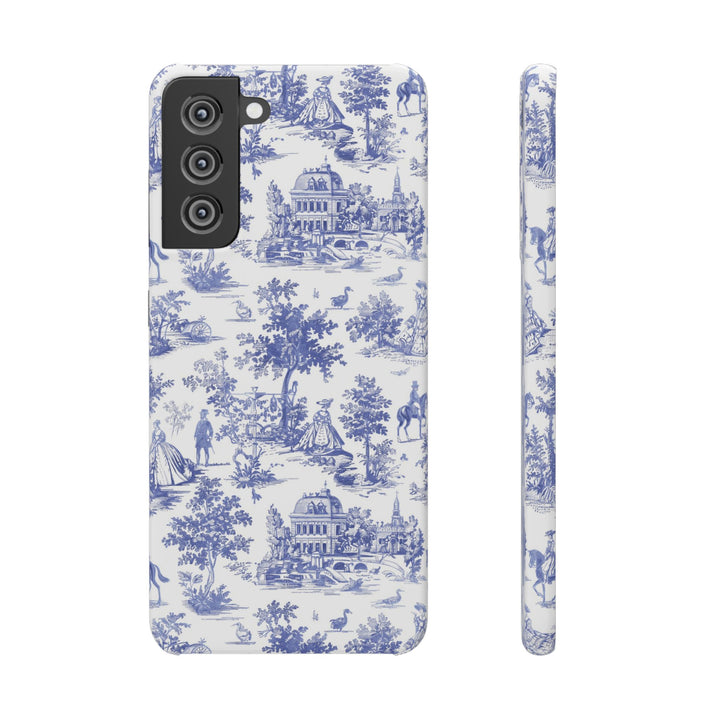 Sleek Snap Blue French Toile Cute Phone Case for iPhone 16 15 14 13 12 11 X Xs Max Xr Pro Plus Samsung Galaxy S24 S23 S22 S21 S20 Note Ultra