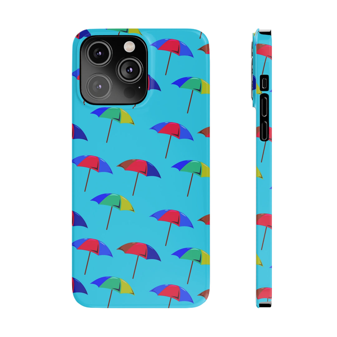 Slim Cute Phone Cases for Iphone - | iPhone 15 Case | iPhone 15 Pro Max Case, Iphone 14 Case, Iphone 14 Pro Max, Iphone 13, Colorful Beach Parasol Blue - Studio40ParkLane
