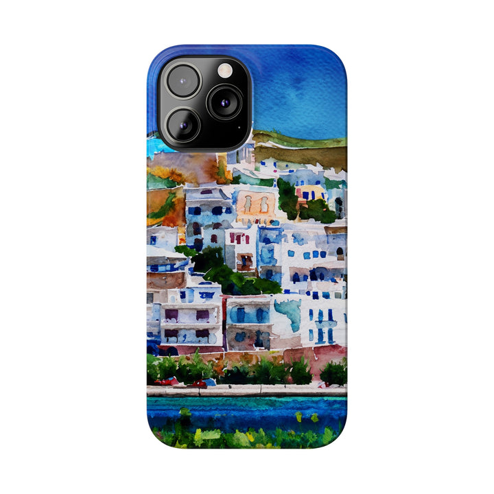 Slim Cute Phone Cases for Iphone | iPhone 15 Case | iPhone 15 Pro Max Case, Iphone 14, Iphone 14 Pro Max, Iphone 13, Colorful Greek House Watercolor - Studio40ParkLane