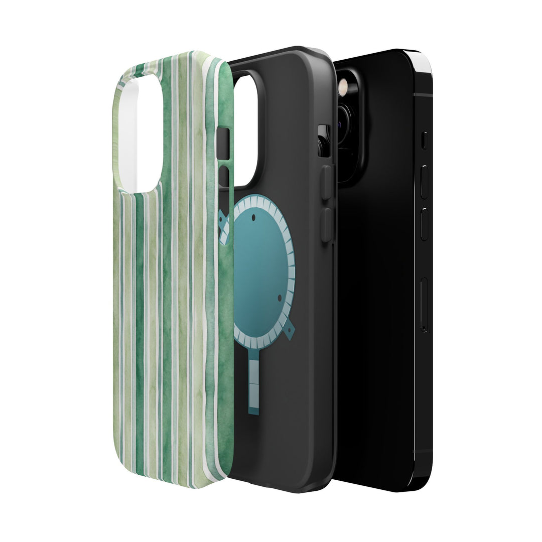 Aesthetic Tough Magsafe Green Stripes Watercolor Phone Case - For iPhone 17 Pro Max iPhone 16 Pro iPhone 15 Iphone 14 Plus 13 Pro 12 11 10 - Studio40ParkLane