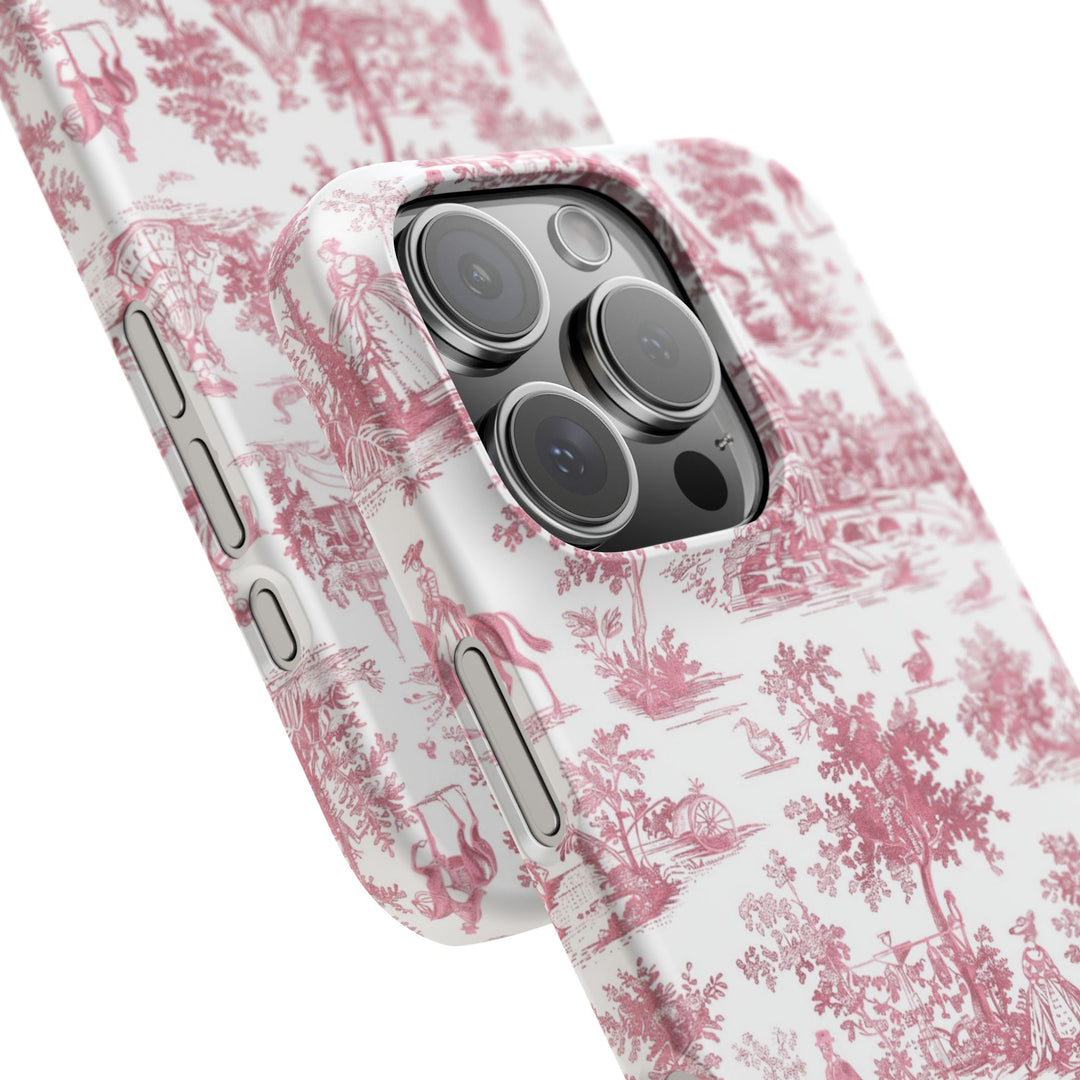 Sleek Snap Pink French Toile Cute Phone Case for iPhone 16 15 14 13 12 11 X Xs Max Xr Pro Plus Samsung Galaxy S24 S23 S22 S21 S20 Note Ultra