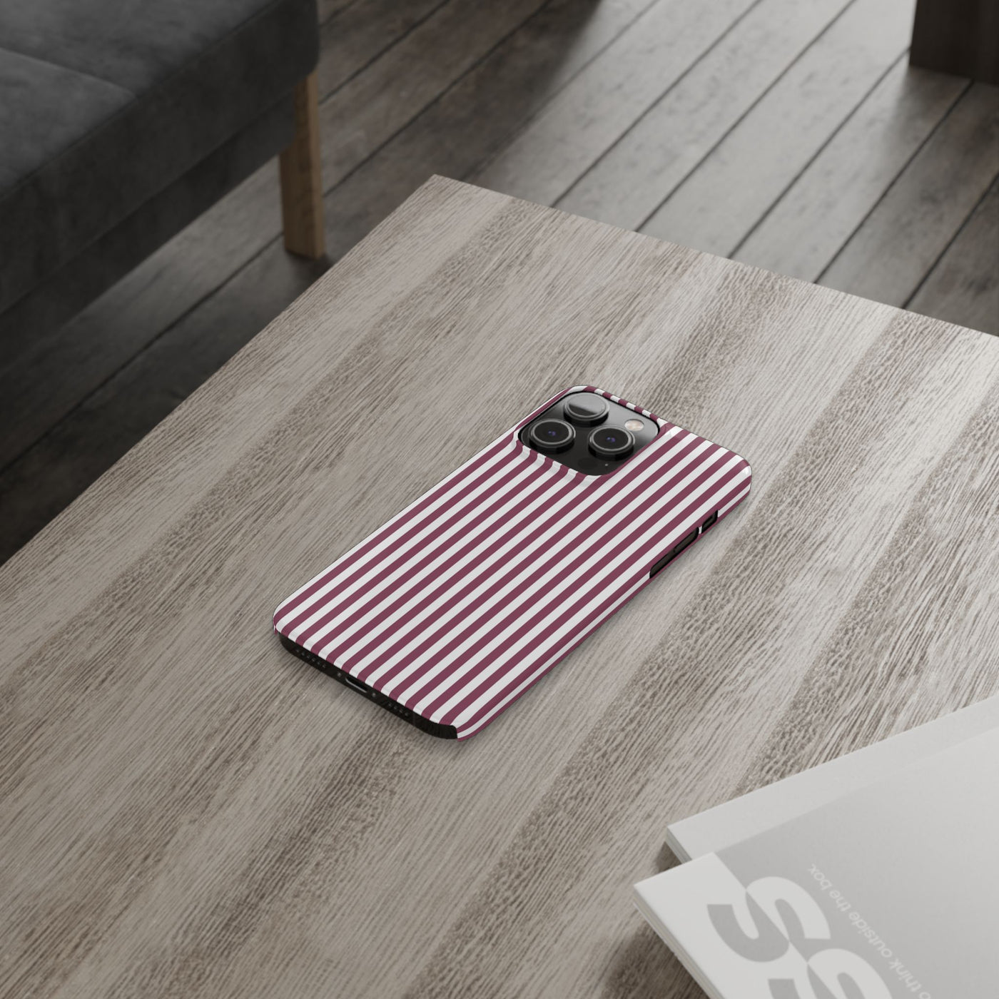 Slim Claret Red Striped Cute Phone Case for Iphone 16 - | iPhone 15 Pro Max Case | iPhone 14 Case Iphone 13 12 11 10 9 8 7 XS X Gift for Her - Studio40ParkLane