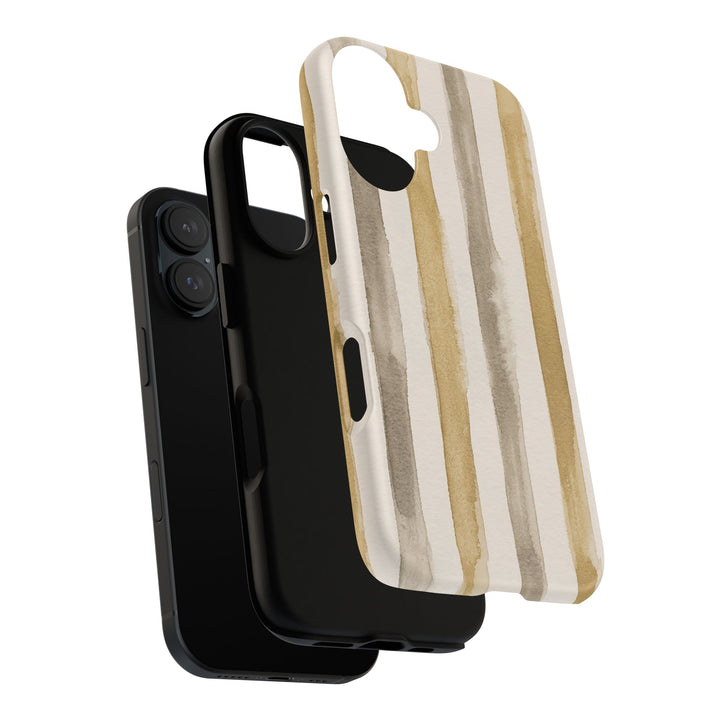 Tough Cute Brown Beige Stripes Phone Case, for IPhone 17 Pro Max | Iphone 17 Air, Iphone 16, IPhone 15, 14 13 12, Samsung Galaxy S26, S25, S24, S23 - Studio40ParkLane
