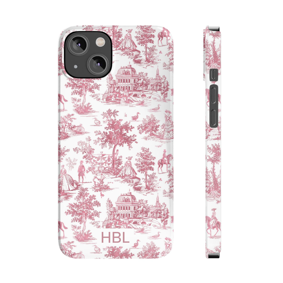 Slim Personalized Slim Pink Vintage French Toile Cute Phone Cases for Iphone 16 Pro Max | iPhone 15 Case | iPhone 15 Pro Max Case, Iphone 14, Iphone 14 Pro Max, Iphone 13 12 11 8 7 - Studio40ParkLane