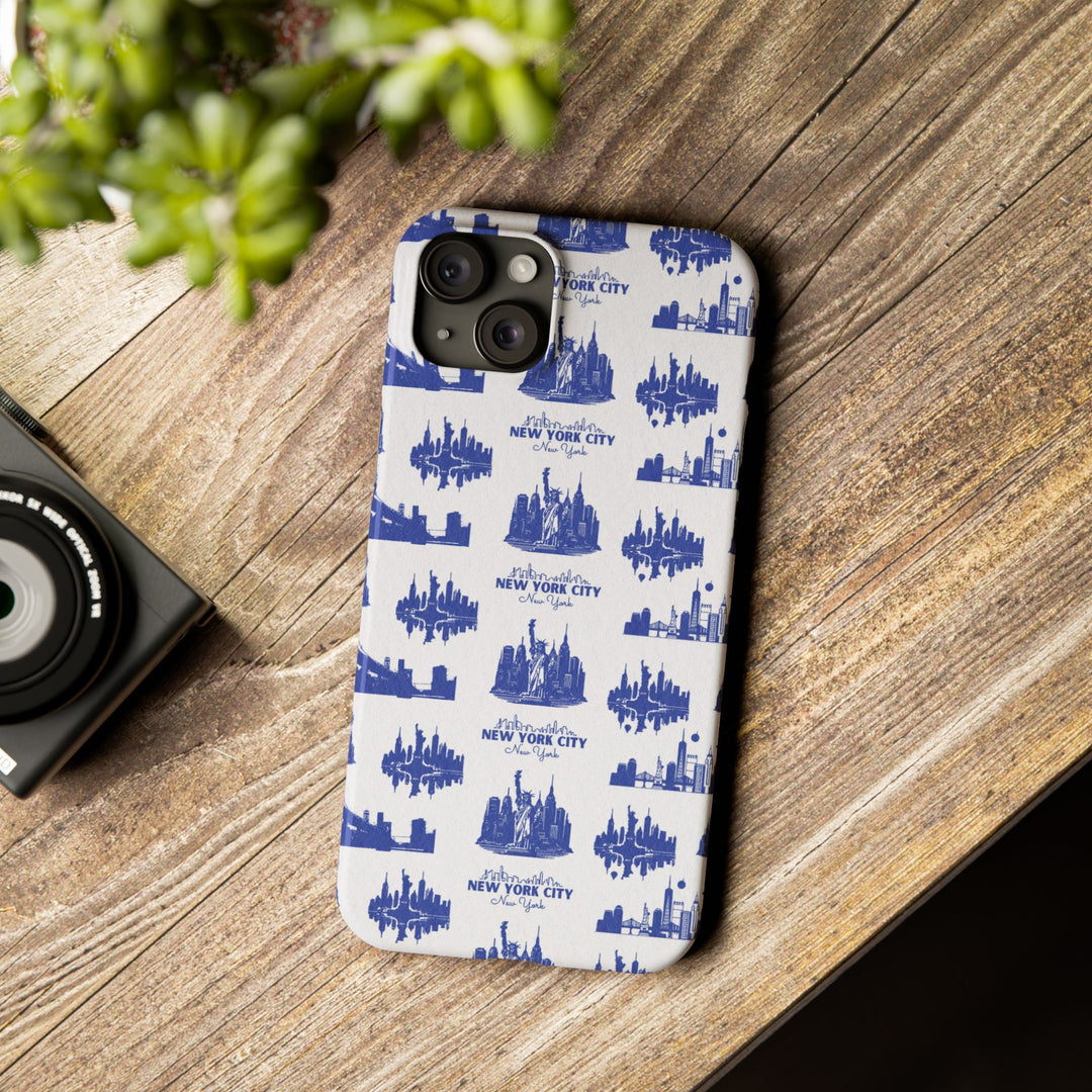 Slim New York Skyline Blue Collage Coquette Gift for Her Cute Phone Cases for Iphone 16 Pro Max | iPhone 15 Case | iPhone 15 Pro Max Case, Iphone 14, Iphone 14 Pro Max, Iphone 13 12 11 8 7 - Studio40ParkLane