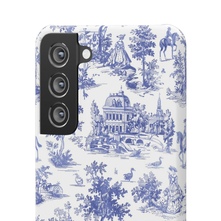 Sleek Snap Blue French Toile Cute Phone Case for iPhone 16 15 14 13 12 11 X Xs Max Xr Pro Plus Samsung Galaxy S24 S23 S22 S21 S20 Note Ultra