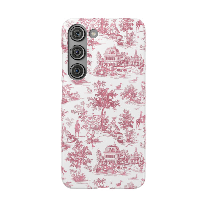 Sleek Snap Pink French Toile Cute Phone Case for iPhone 16 15 14 13 12 11 X Xs Max Xr Pro Plus Samsung Galaxy S24 S23 S22 S21 S20 Note Ultra