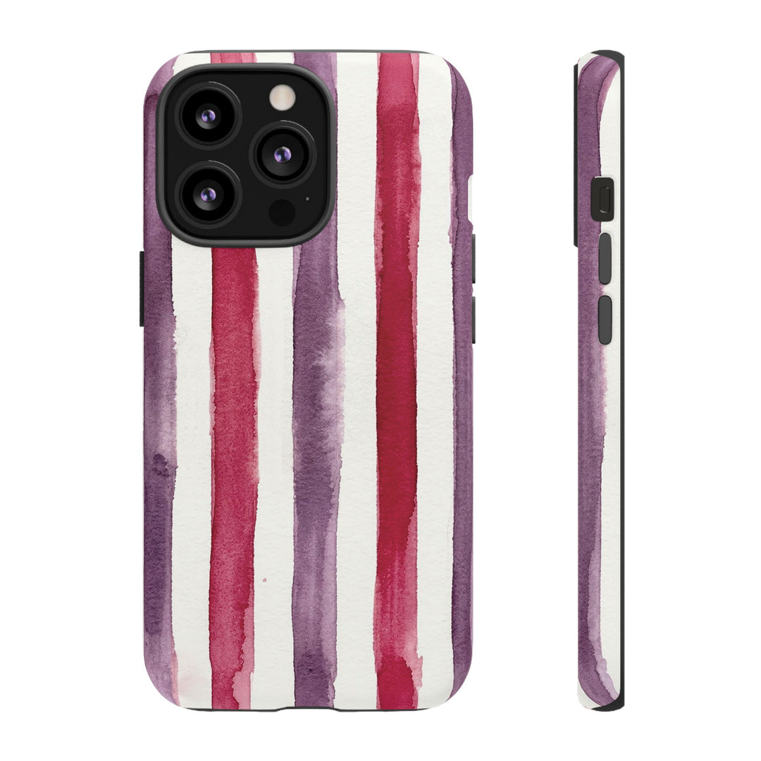 Tough Cute Wine Red Purple Stripes Phone Case, for IPhone 17 Pro Max | Iphone 17 Air, Iphone 16, IPhone 15, 14 13 12, Samsung Galaxy S26, S25, S24, S23 - Studio40ParkLane