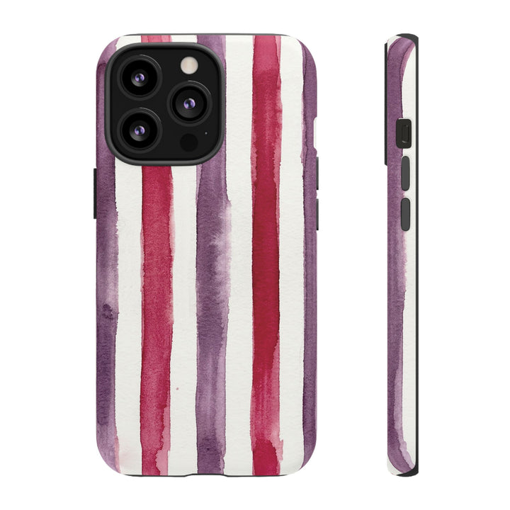 Tough Cute Wine Red Purple Stripes Phone Case, for IPhone 17 Pro Max | Iphone 17 Air, Iphone 16, IPhone 15, 14 13 12, Samsung Galaxy S26, S25, S24, S23 - Studio40ParkLane