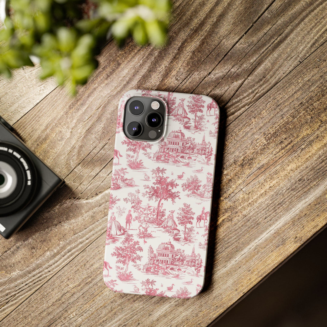 Slim Pink Vintage French Toile Cute Phone Cases for Iphone 16 Pro Max | iPhone 15 Case | iPhone 15 Pro Max Case, Iphone 14, Iphone 14 Pro Max, Iphone 13 12 11 8 7 - Studio40ParkLane