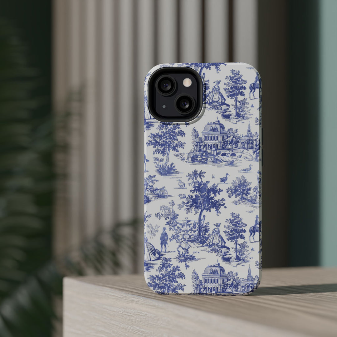 Blue Toile Magnetic Impact-Resistant Cute Phone Case for Iphone 16, iPhone 15 Pro Max Plus 14, 13, 12, 11 Gift for her - Studio40ParkLane