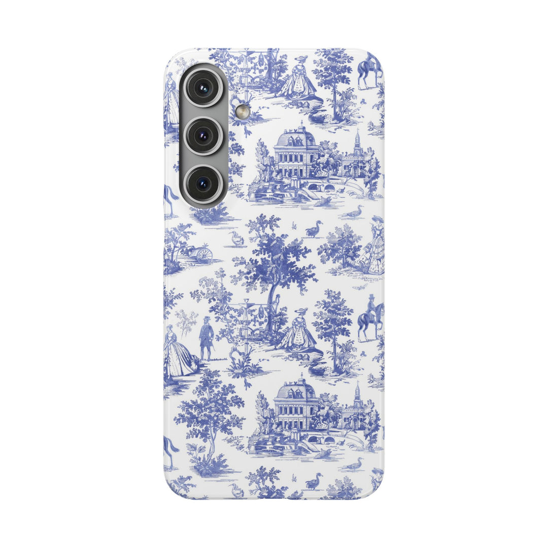 Sleek Snap Blue French Toile Cute Phone Case for iPhone 16 15 14 13 12 11 X Xs Max Xr Pro Plus Samsung Galaxy S24 S23 S22 S21 S20 Note Ultra