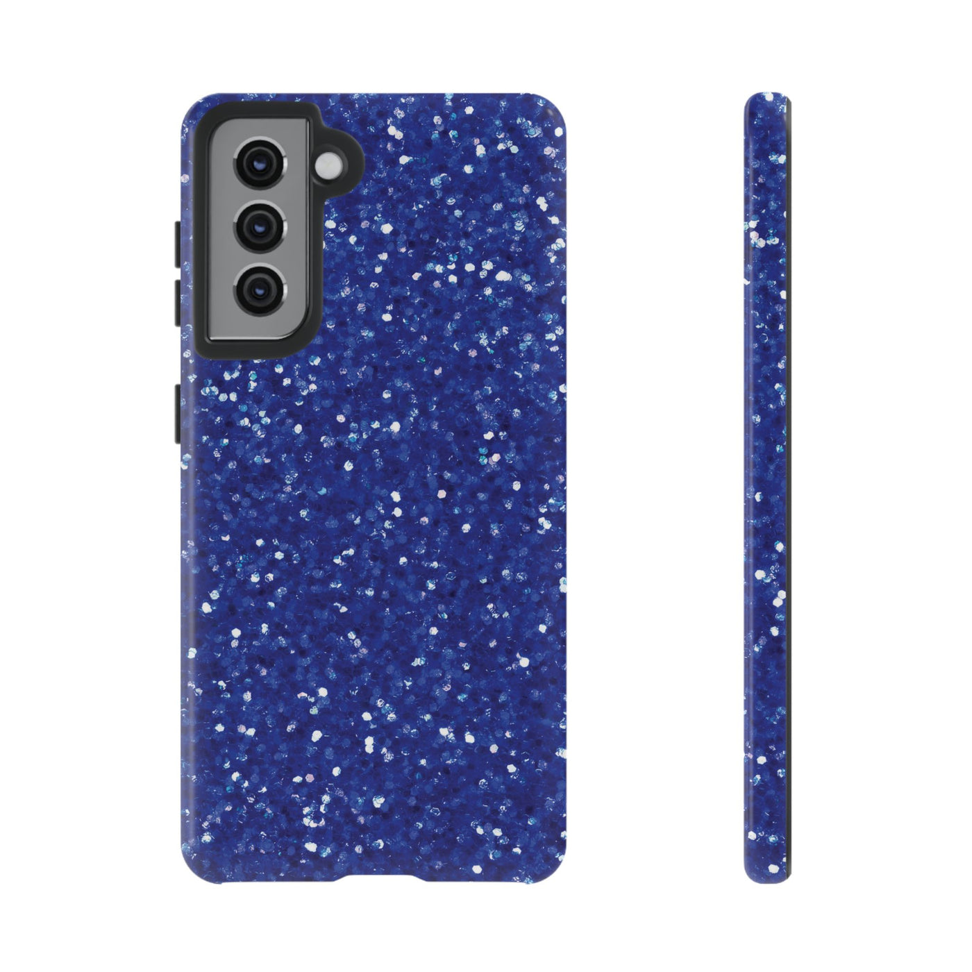 Chic Blue Faux Play on Glitter Effect Cute Phone Case, for IPhone 16 pro Max | Iphone 15, Iphone 14, IPhone 13 Case, 11 8 7, Samsung Galaxy S24, S23, S22, S21, 2 Layer Protection