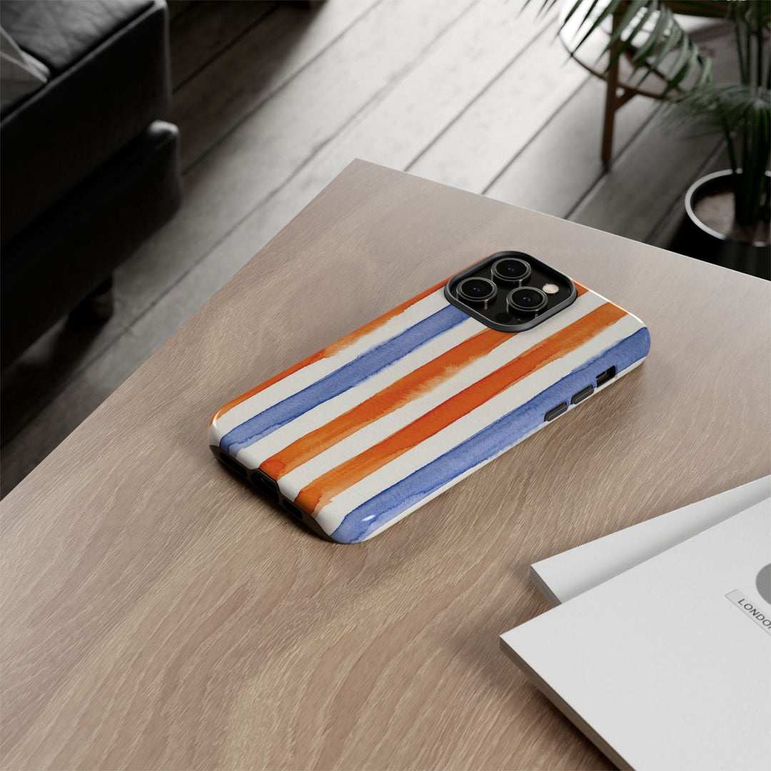 Tough Cute Blue Orange Stripes Phone Case, for IPhone 17 Pro Max | Iphone 17 Air, Iphone 16, IPhone 15, 14 13 12, Samsung Galaxy S26, S25, S24, S23 - Studio40ParkLane