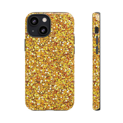 Chic Gold Faux Play on Glitter Effect Cute Phone Case, for IPhone 16 pro Max | Iphone 15, Iphone 14, IPhone 13 Case, 11 8 7, Samsung Galaxy S24, S23, S22, S21, 2 Layer Protection