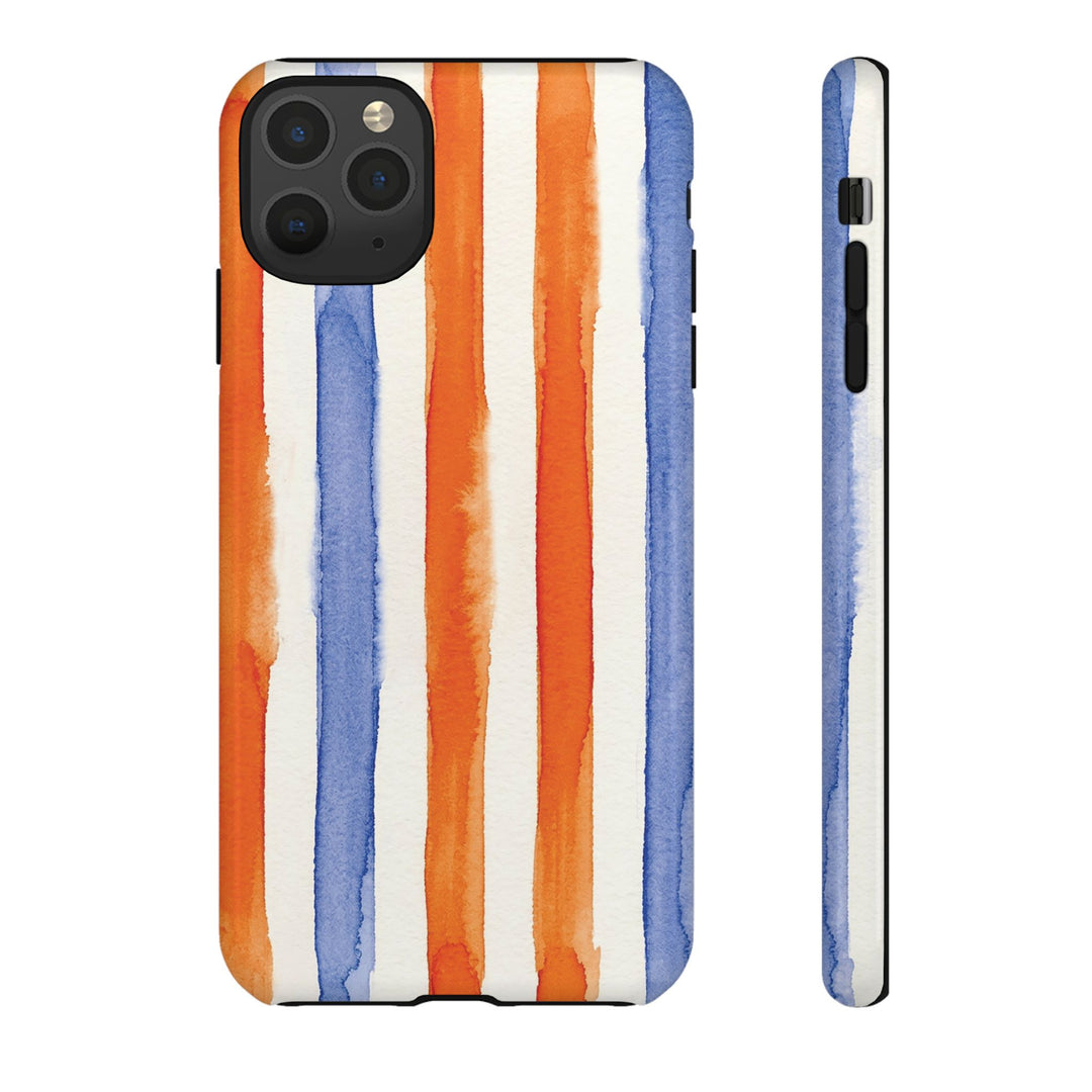 Tough Cute Blue Orange Stripes Phone Case, for IPhone 17 Pro Max | Iphone 17 Air, Iphone 16, IPhone 15, 14 13 12, Samsung Galaxy S26, S25, S24, S23 - Studio40ParkLane