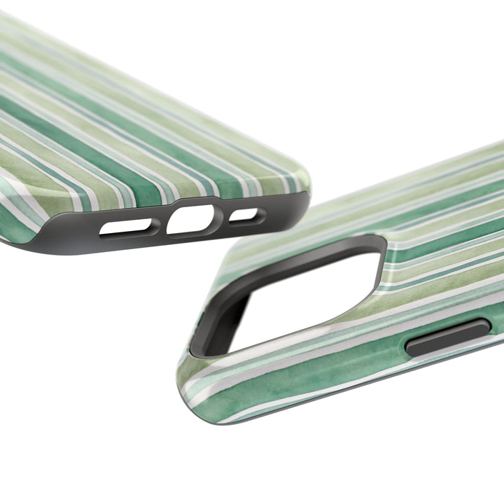 Aesthetic Tough Magsafe Green Stripes Watercolor Phone Case - For iPhone 17 Pro Max iPhone 16 Pro iPhone 15 Iphone 14 Plus 13 Pro 12 11 10 - Studio40ParkLane