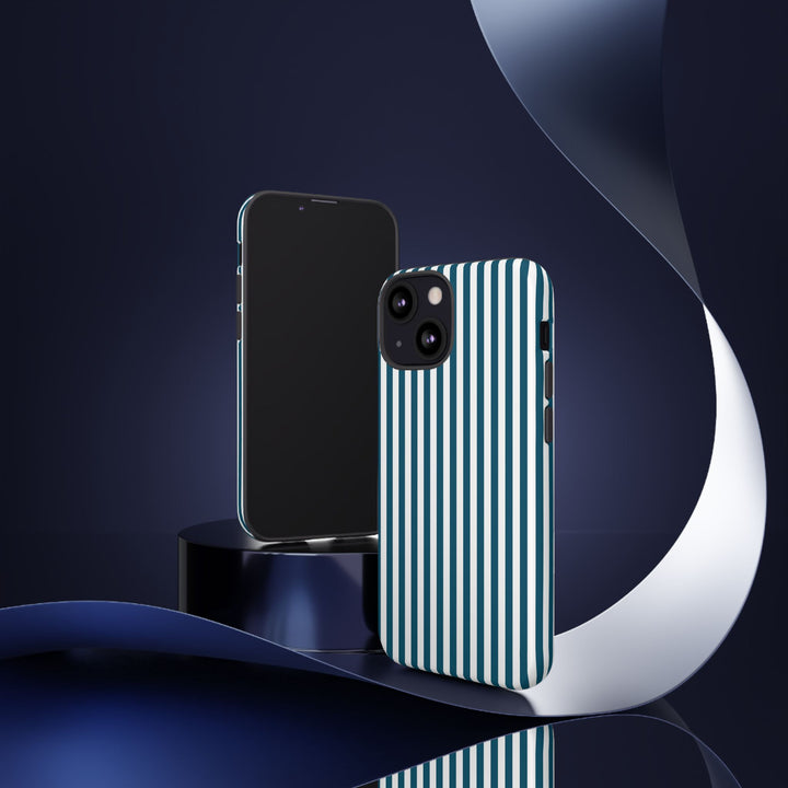 Tough Premium Teal Blue Stripes Phone Case Gift for Her - For Apple iPhone 16 Pro Max 16e iPhone 15 Pro iPhone Iphone 14 Plus 13 Pro 12 SE XR - Studio40ParkLane