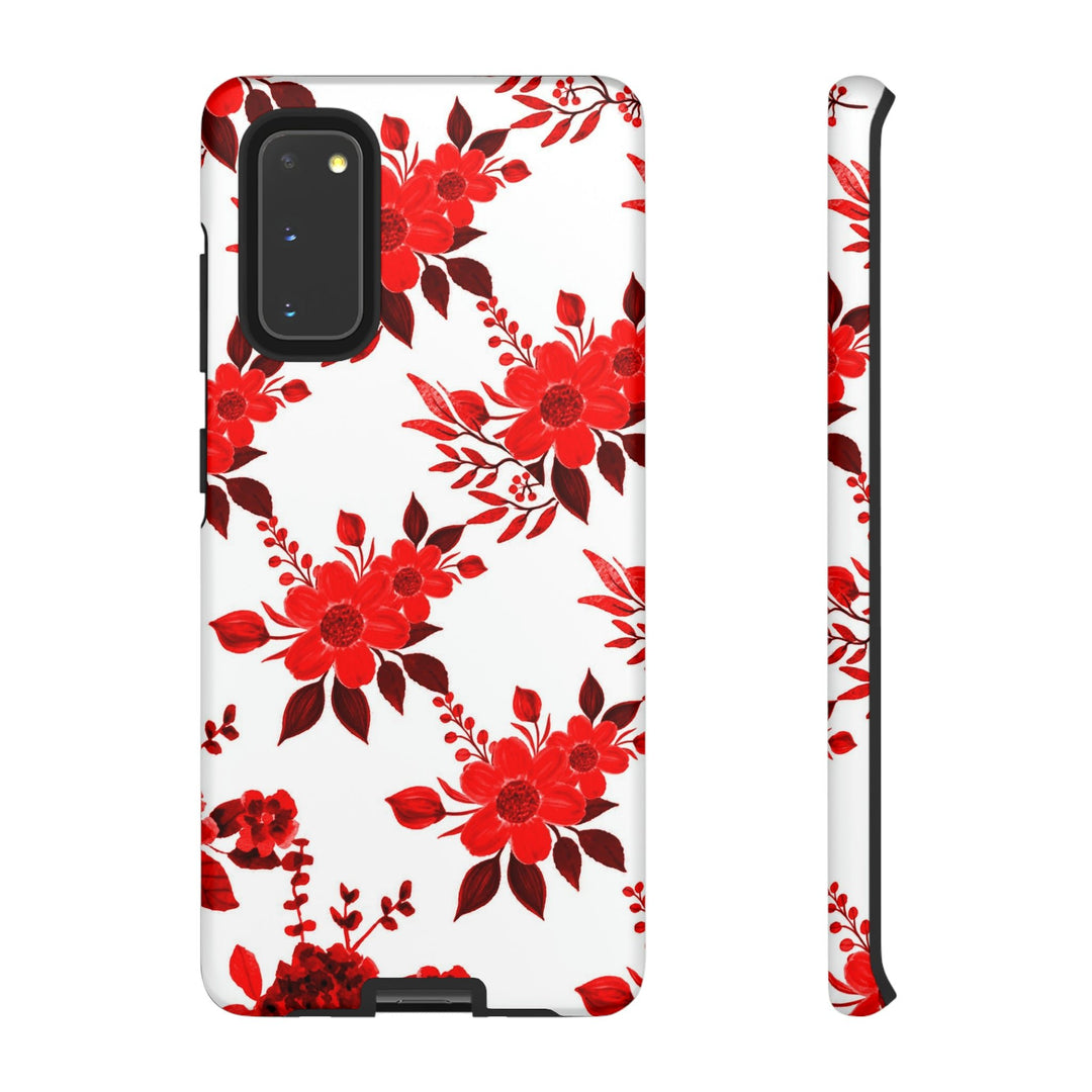 Cute Samsung Phone Case | Aesthetic Samsung Phone Case | Galaxy S23, S22, S21, S20 | Red White Flowers, Protective Phone Case - Studio40ParkLane