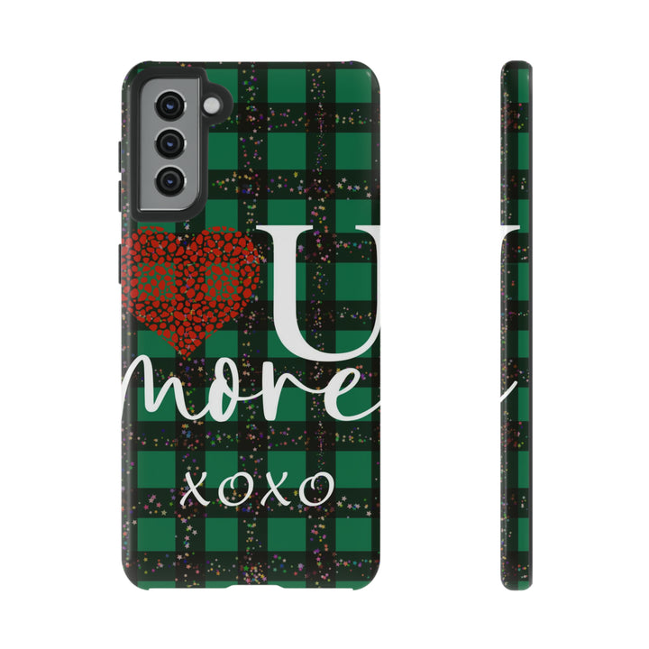 Cute Samsung Phone Cases, Designer Samsung Galaxy S23 Phone Case, Samsung S22 Case, Samsung S21 Case, Samsung S20 Case, Green Plaid Love You - Studio40ParkLane